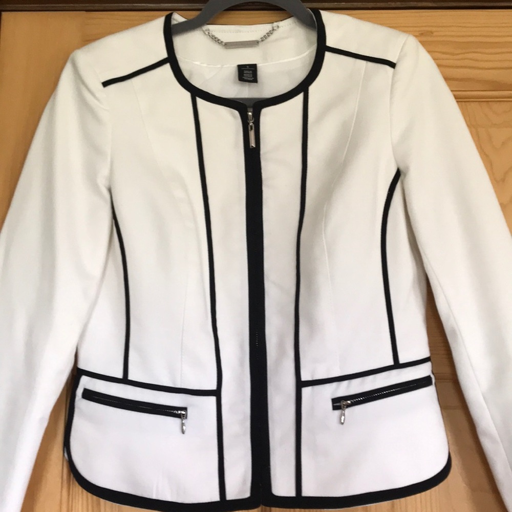 White jacket with black edging